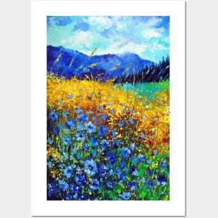 Blue flowers in the mountain valley Posters and Art